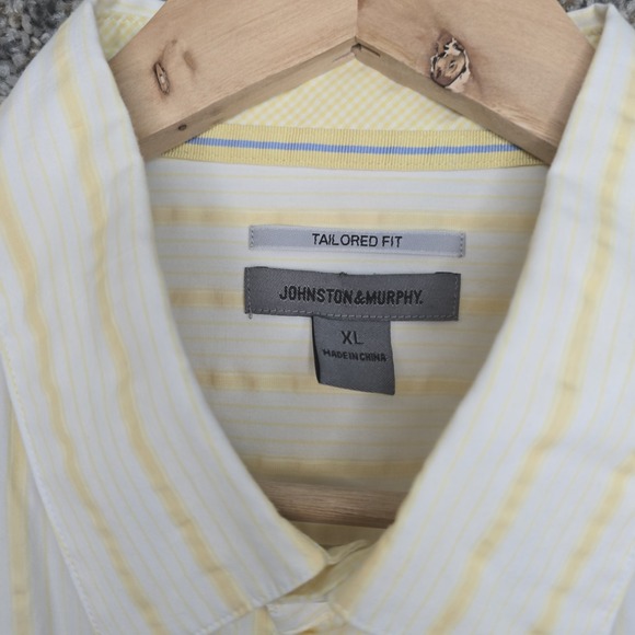 Johnston & Murphy Shirt Mens XL Yellow Striped Button Up Tailored Fit Cotton - Picture 6 of 7